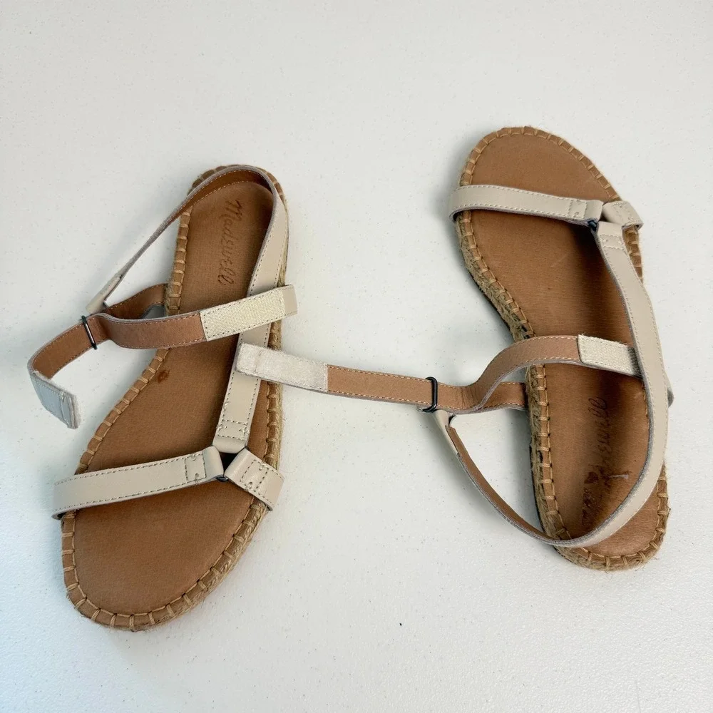 Madewell The Hallie Espadrille Sandal in Leather Pale Oyster Cream Womens 7